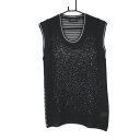 【超美品】ムニタルプ ニットベスト 黒×シルバー 前面スパンコール 背面ボーダー レディース 40(M) ゴルフウェア Heal Creek