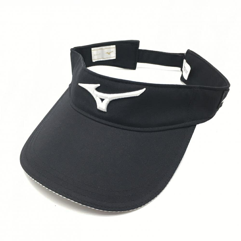 【超美品】ミズノ サンバイザー 黒×白 つば縁ボーダー ゴルフウェア MIZUNO