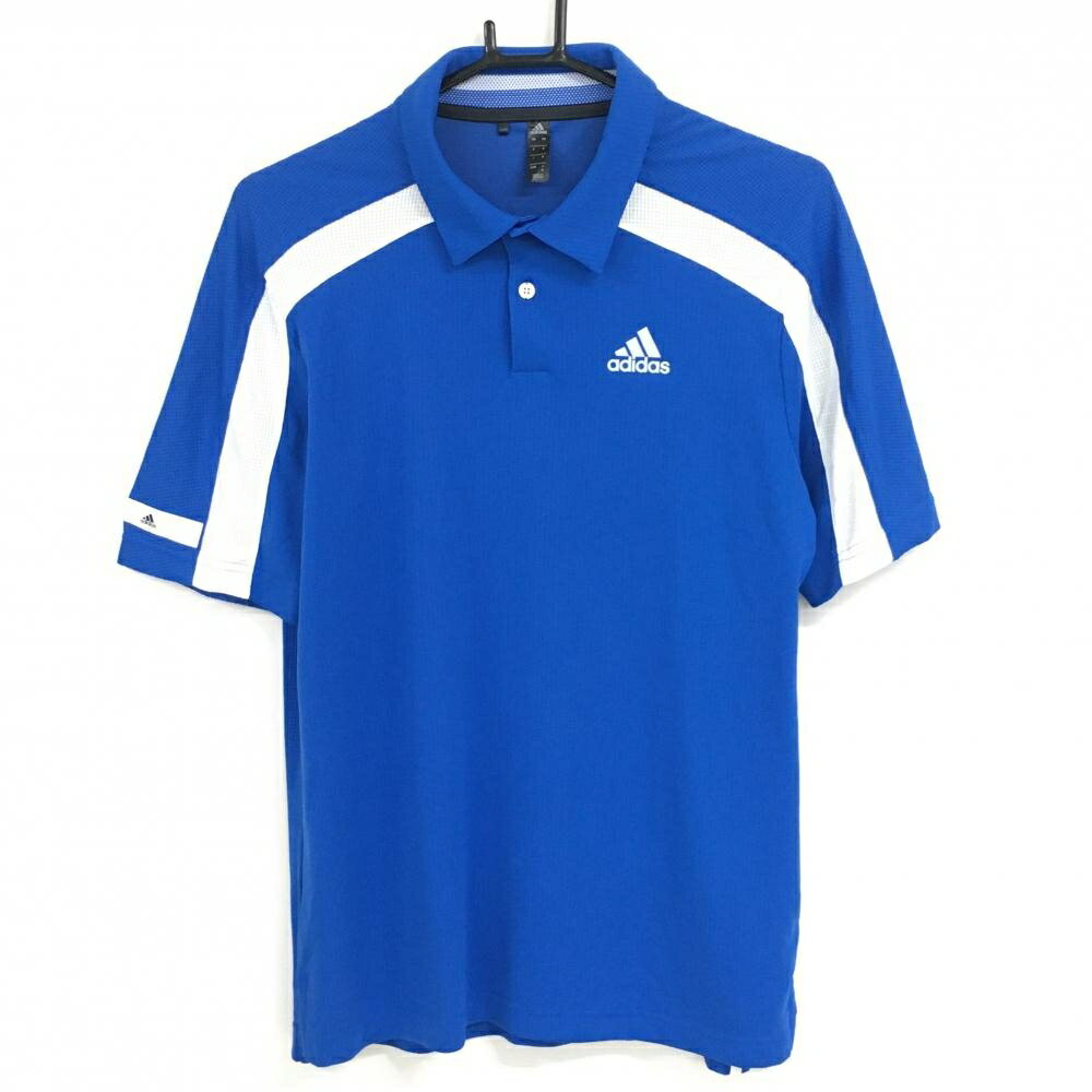 ADIDAS - 【超美品】アディダス 半袖ポロシャツ ブルー×白 背面メッシュ調 サイド3ライン HEATRDY メンズ M ゴルフウェア adidas