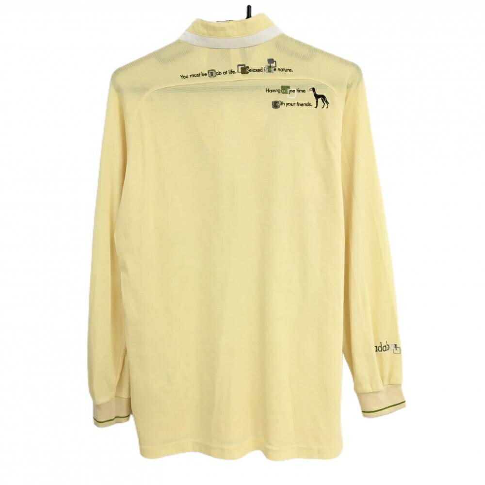 アダバット 長袖ハイネックシャツ イエロー×白 ネックロゴ 胸ポケット ハーフジップ メンズ III(M) ゴルフウェア adabat