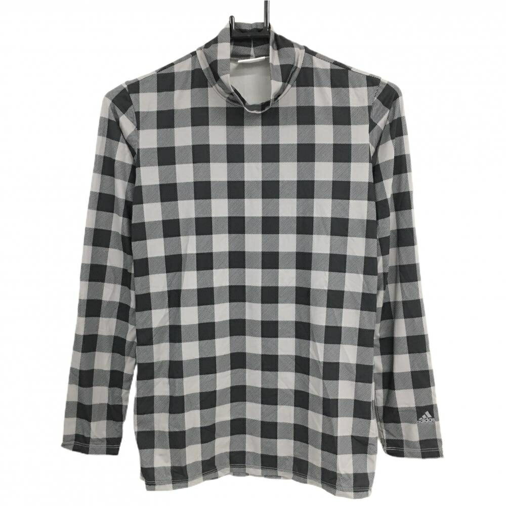 【超美品】アディダス 長袖ハイネックシャツ グレー×黒 ブロックチェック ストレッチ レディース M/M ..