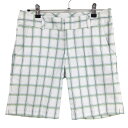 【美品】アディダス ショートパンツ 白×グリーン チェック ストレッチ CLIMALITE レディース M/M ゴルフウェア adidas