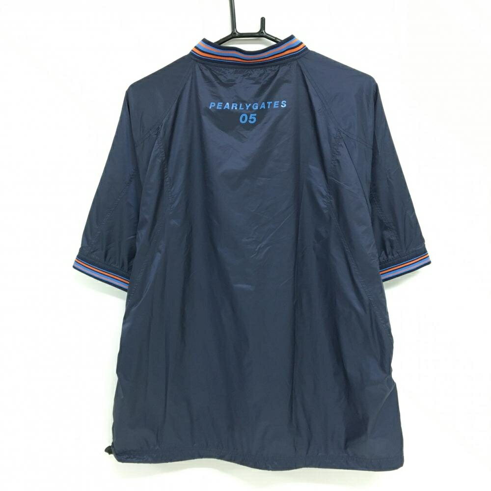 パーリーゲイツ 半袖ブルゾン ネイビー×ライトブルー×オレンジ ハーフジップ 裏地メッシュ メンズ 5(L) ゴルフウェア PEARLY GATES