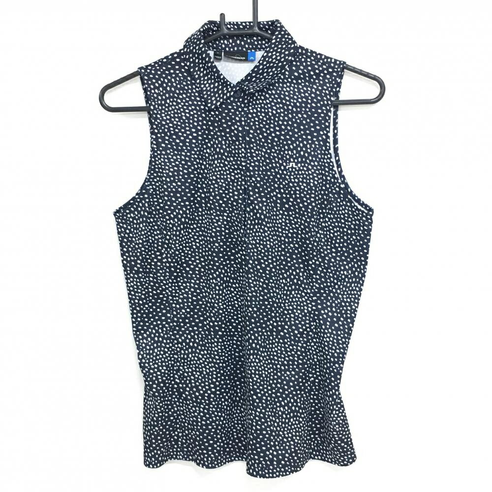 【超美品】ジェイリンドバーグ ノースリーブポロシャツ ネイビー×白 ドット 胸元ロゴ レディース M ゴ..