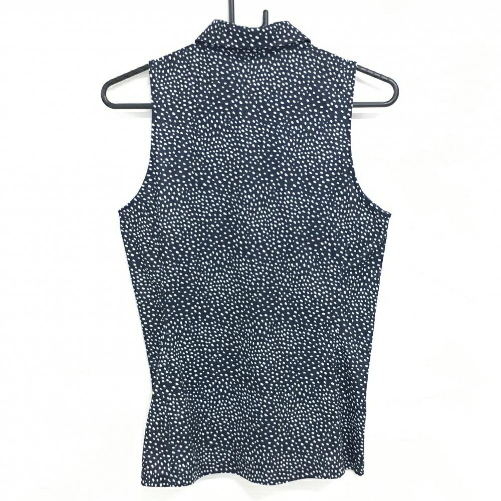 【超美品】ジェイリンドバーグ ノースリーブポロシャツ ネイビー×白 ドット 胸元ロゴ レディース M ゴルフウェア J．LINDEBERG