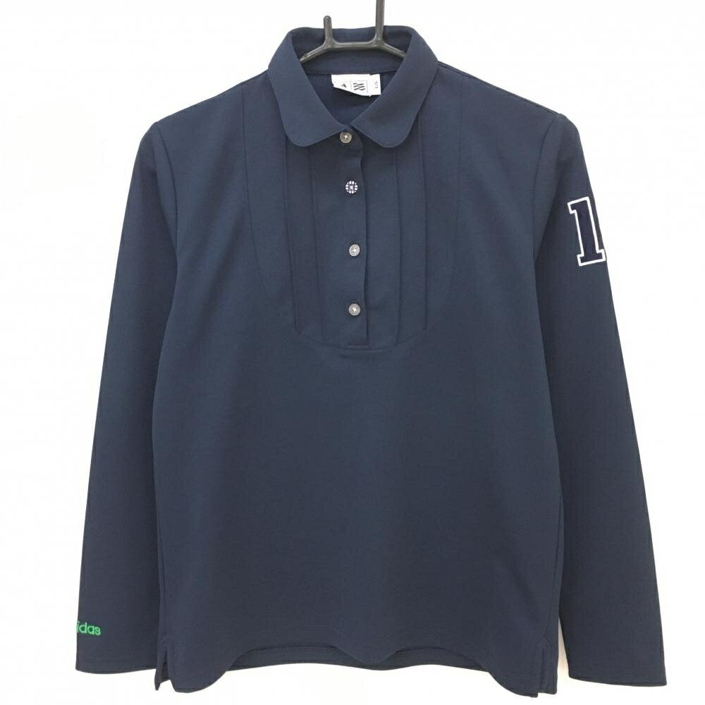 ADIDAS - 【美品】アディダス 長袖ポロシャツ ネイビー 袖ナンバリング レディース L/G ゴルフウェア adidas
