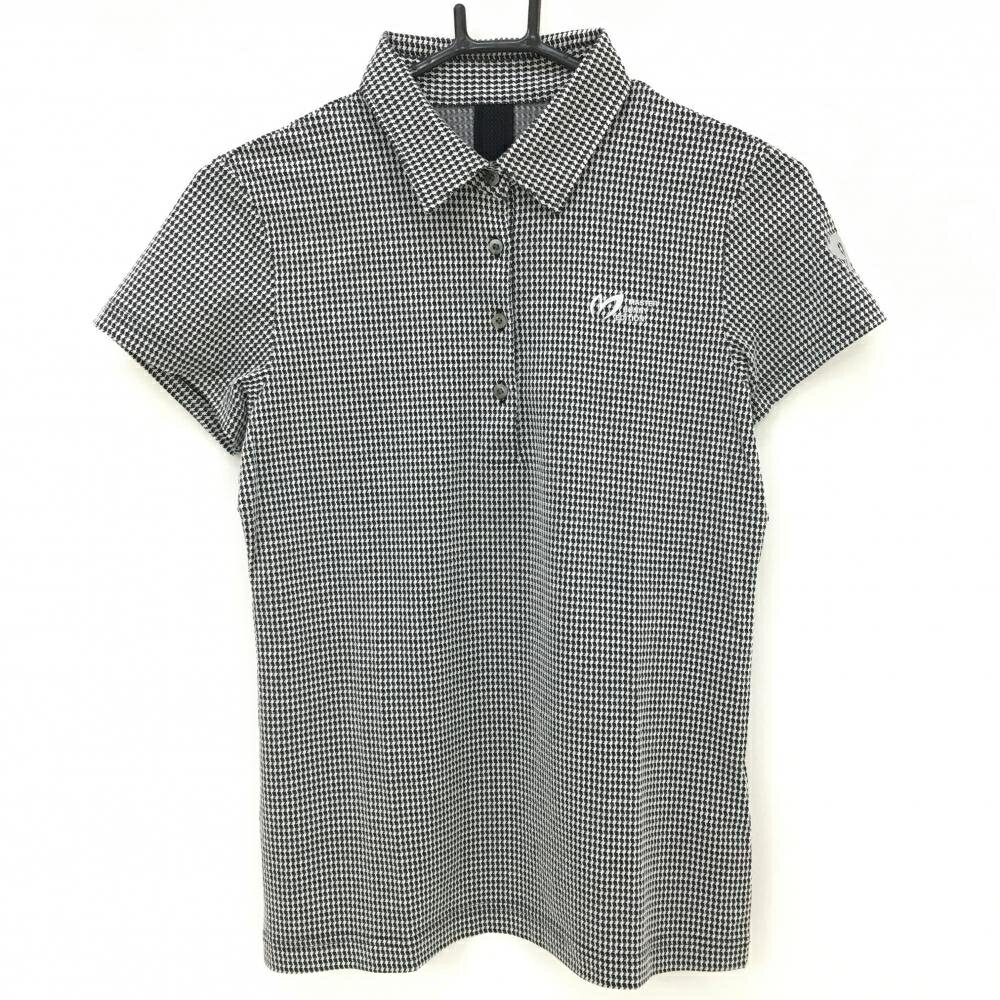 【超美品】マスターバニー 半袖ポロシャツ 白×黒 千鳥格子調 シリコンロゴ レディース 0(S) ゴルフウェア MASTER BUNNY EDITION