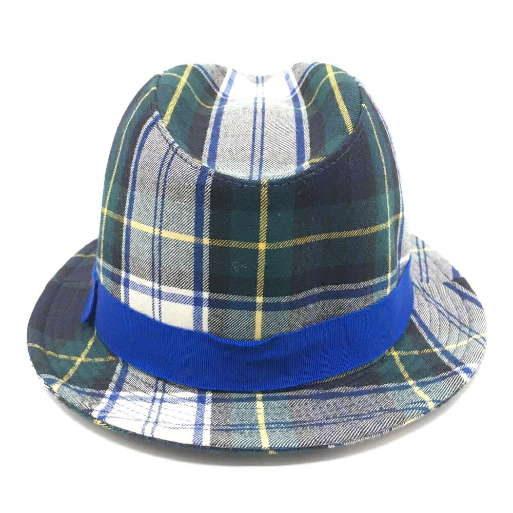 【美品】アルチビオ 中折れハット ダークグリーン×イエロー×ブルー チェック 立体...