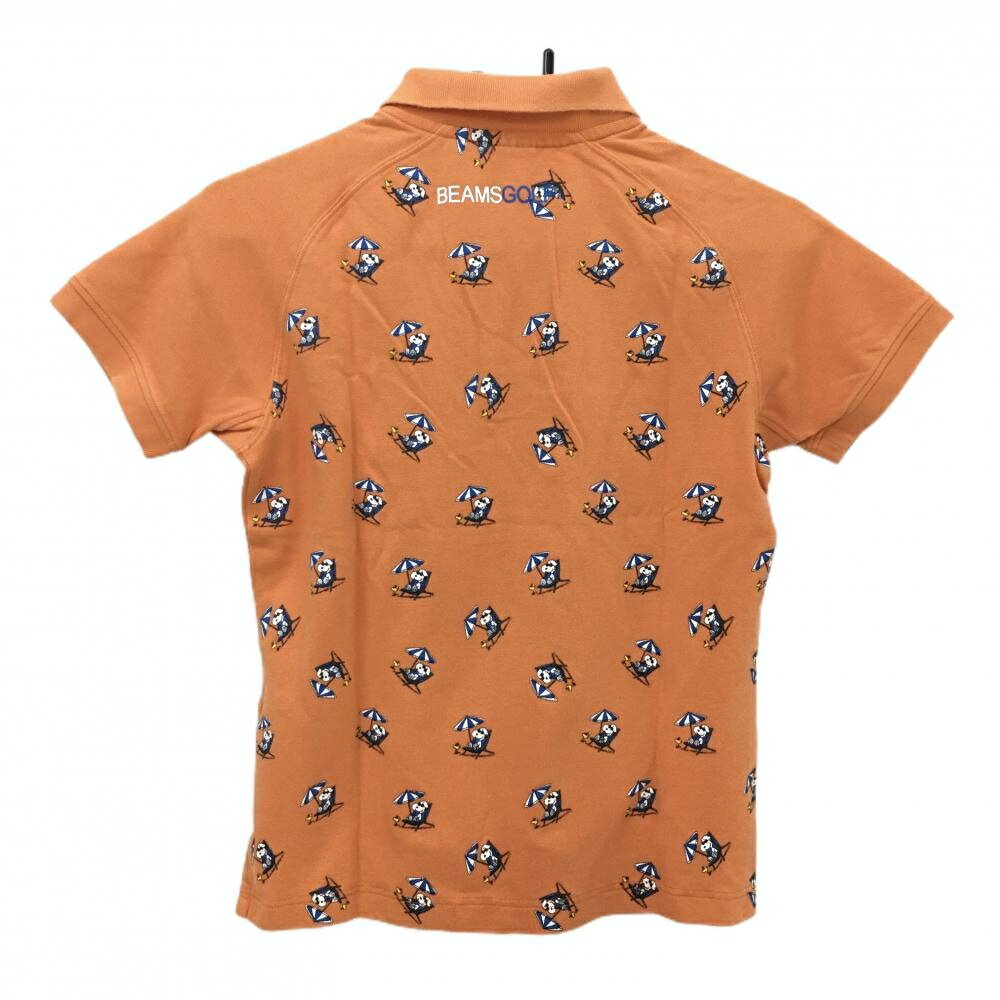 チャンピオン×ビームスゴルフ 半袖ポロシャツ オレンジ×ブルー 身頃スヌーピー総柄 レディース MEDIUM ゴルフウェア Champion