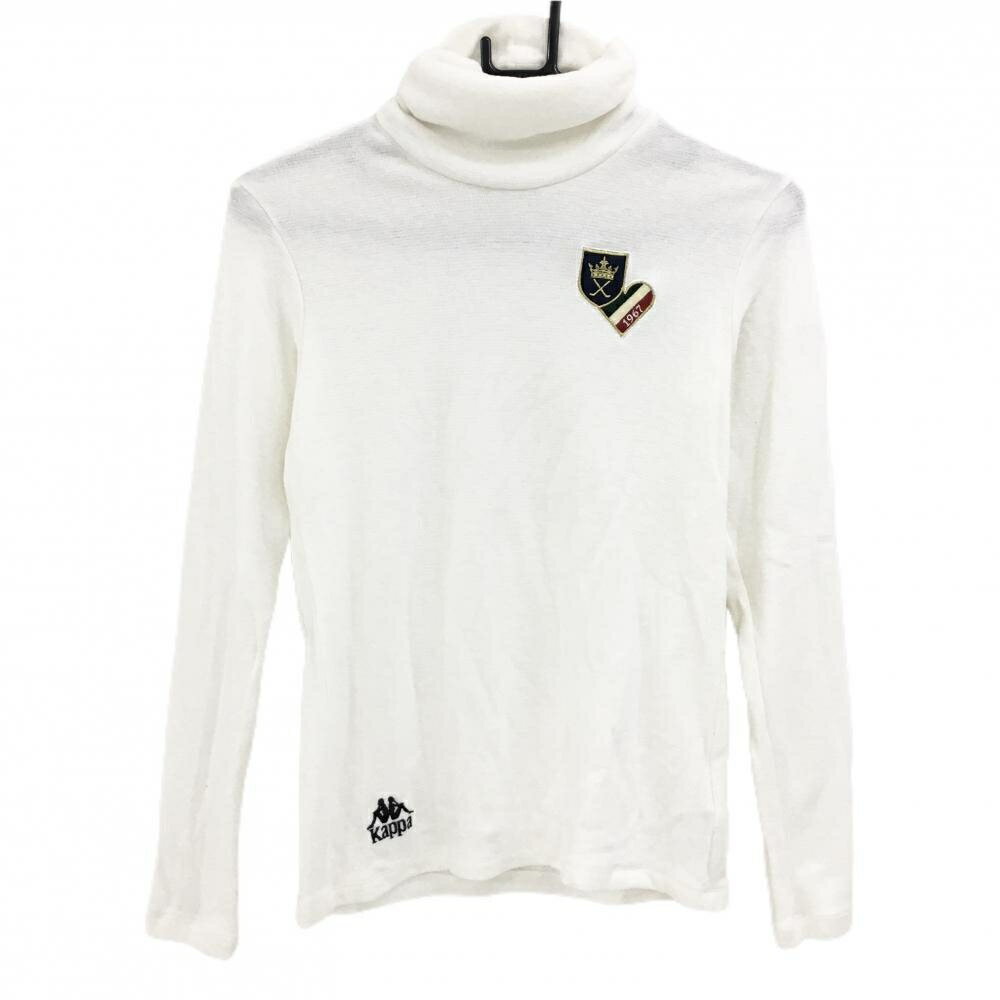 【超美品】カッパ 長袖ハイネックシャツ 白 微起毛 ワッペン レディース M ゴルフウェア Kappa