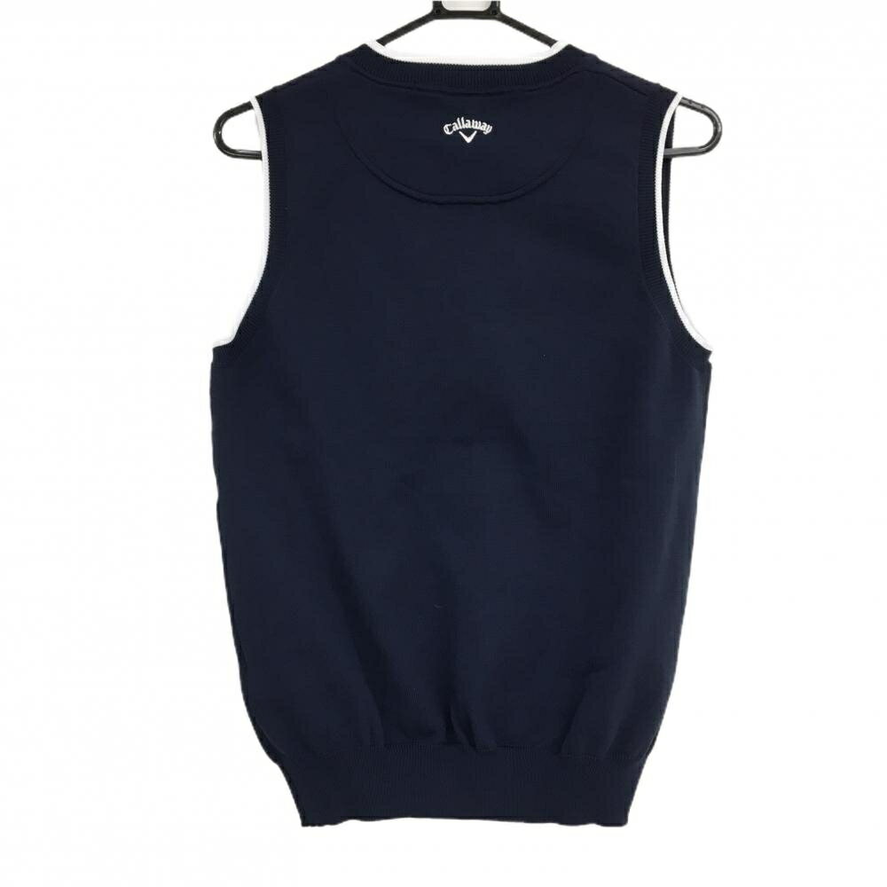 【超美品】キャロウェイ ニットベスト ネイビー×白 Vネック カップケーキ ポリエステル100％ レディース LL ゴルフウェア Callaway