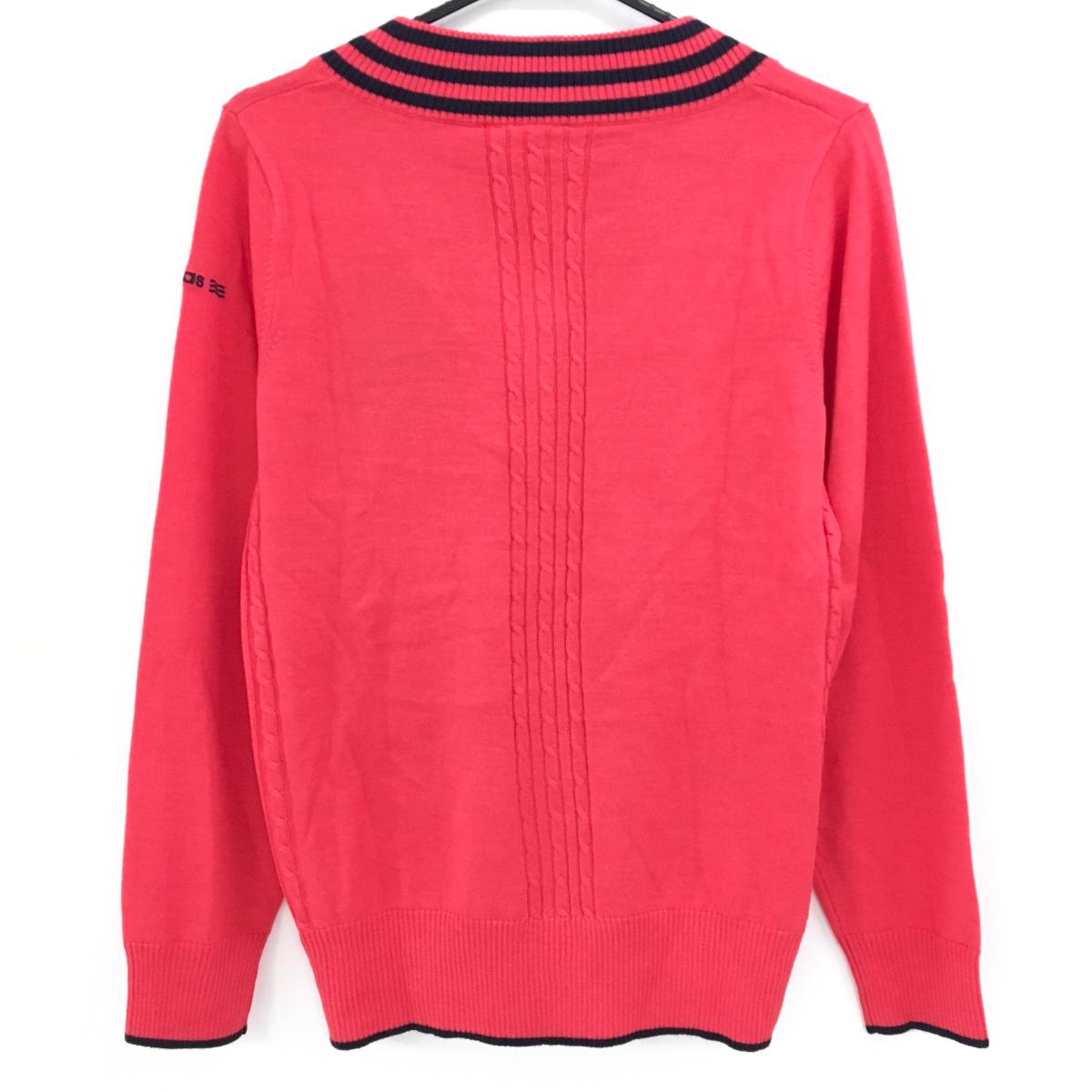 【新品】アディダス セーター レッド×ネイビー Vネックライン ウール混 ニット レディース OT/XG ゴルフウェア adidas