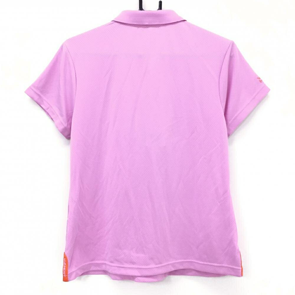 【新品】ビバハート 半袖ポロシャツ ピンク×オレンジ 地模様 襟裏ボーダー 吸水速乾 レディース 44(XL) ゴルフウェア VIVA HEART