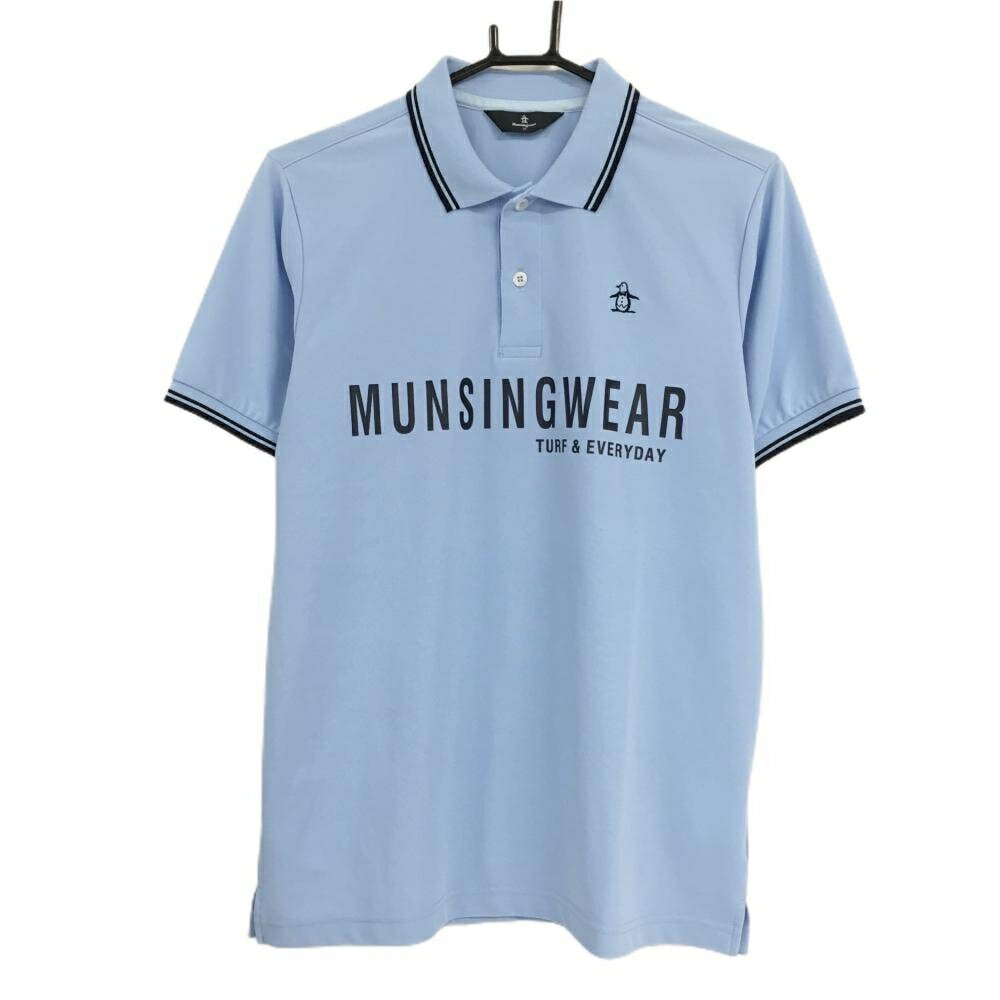 マンシングウェア 半袖ポロシャツ ライトブルー×ネイビー メンズ M ゴルフウェア Munsingwear