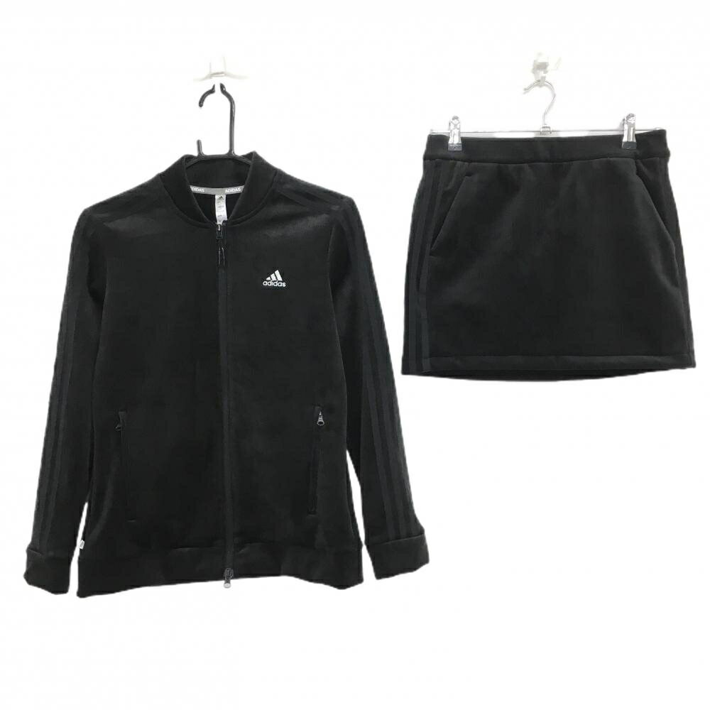 【超美品】アディダス 上下セット(ジャケット×スカート) 黒 ベロア調 ロゴ白 内側インナーパンツ レデ..