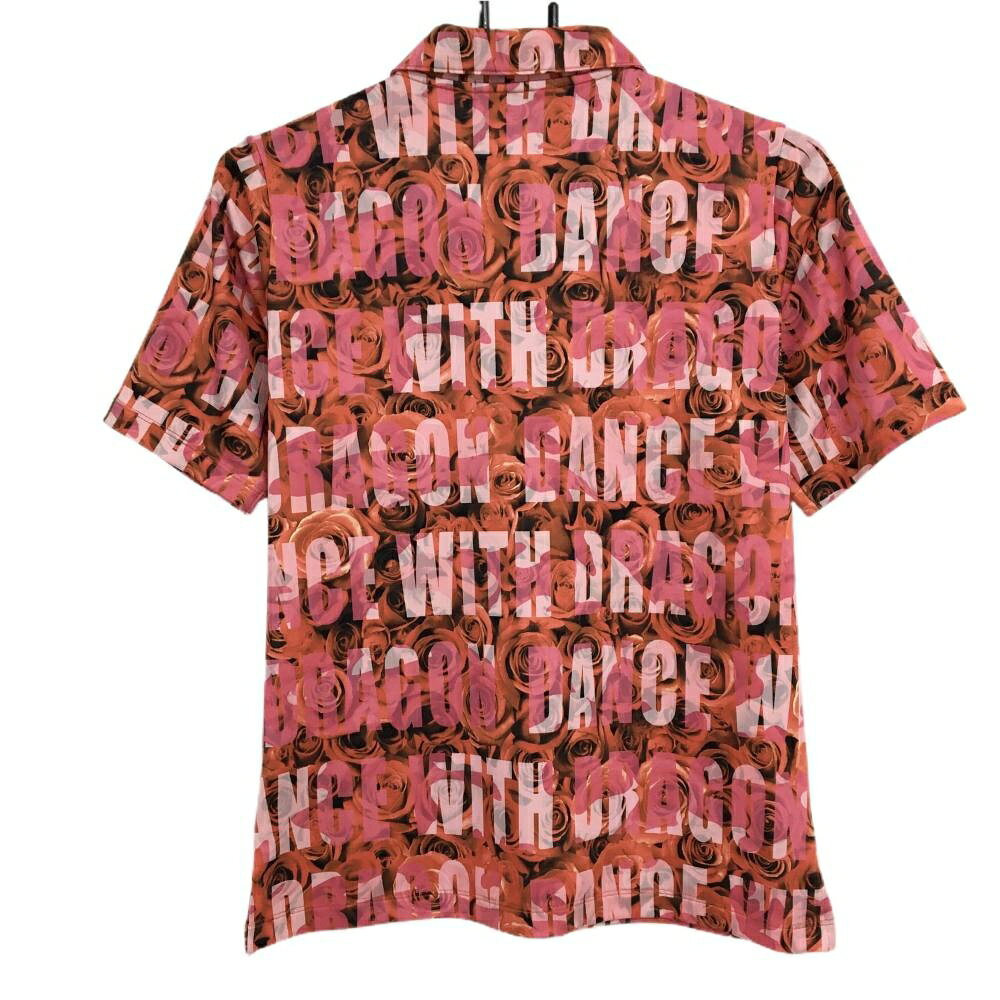 【超美品】ダンスウィズドラゴン 半袖ポロシャツ レッド系×ピンク系 総柄 花柄 レディース 2(M) ゴルフウェア Dance With Dragon
