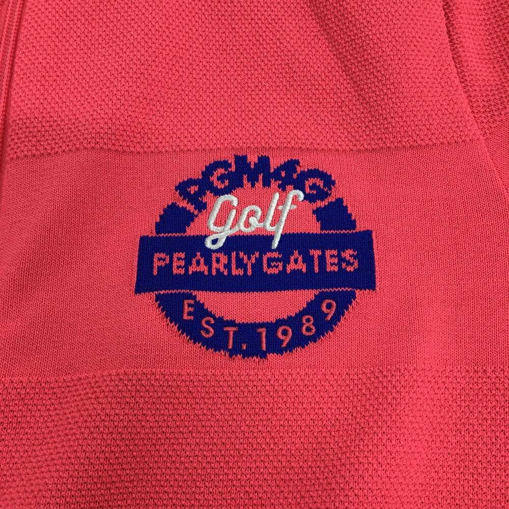 【新品】パーリーゲイツ ニットジャケット ピンク ボーダー編み ロゴブルー コットン混 レディース 2(L) ゴルフウェア PEARLY GATES
