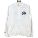 【新品】パーリーゲイツ ニットジャケット 白 ボーダー編み ロゴ黒 コットン混 レディース 2(L) ゴルフウェア PEARLY GATES