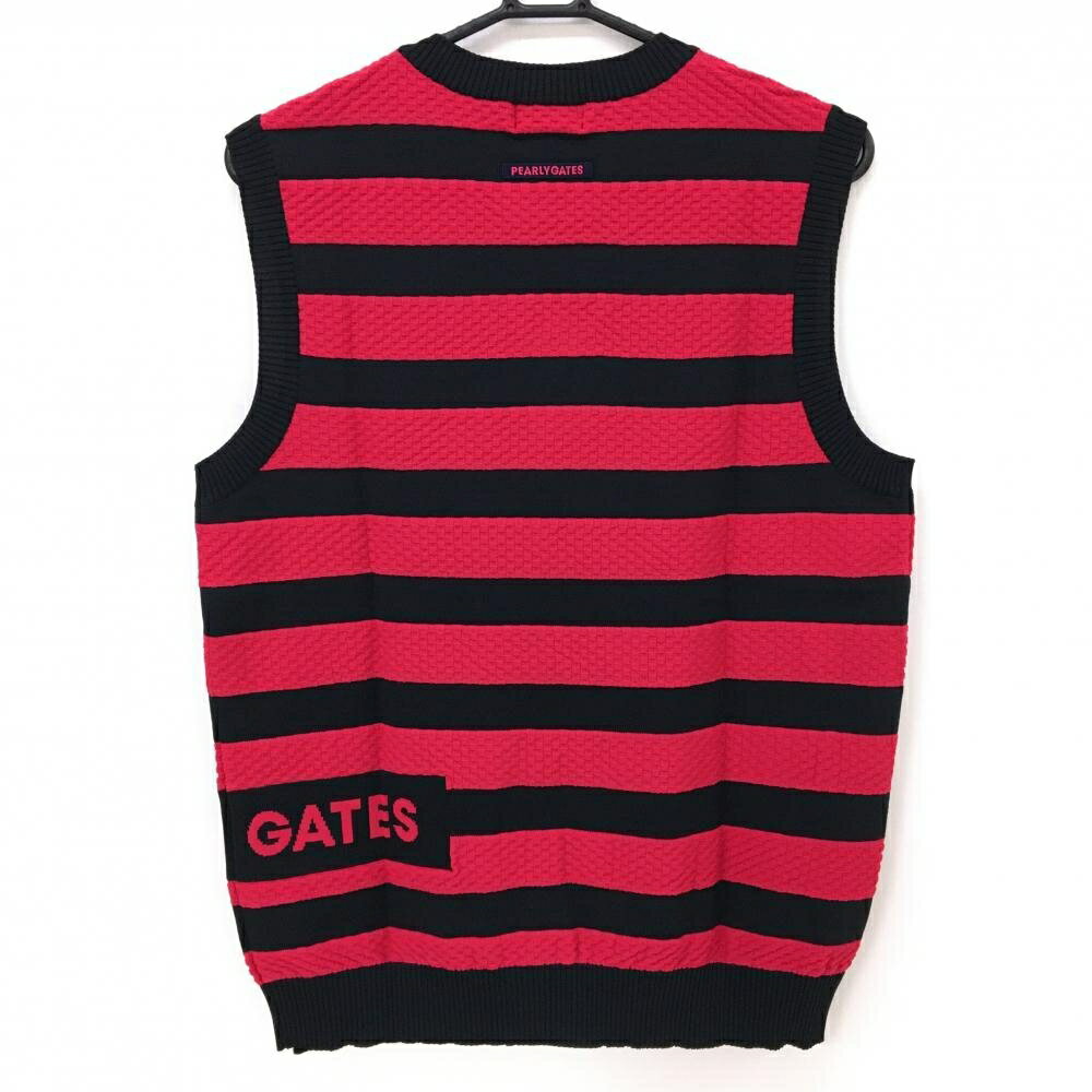 【新品】パーリーゲイツ ニットベスト ピンク×ダークネイビー 太ボーダー ブロックチェック編み メンズ 5(L) ゴルフウェア PEARLY GATES