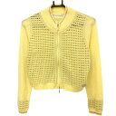 【美品】ヒールクリーク ニットジャケット イエロー コットン混 透かし編み ショート丈 レディース 40(M) ゴルフウェア Heal Creek