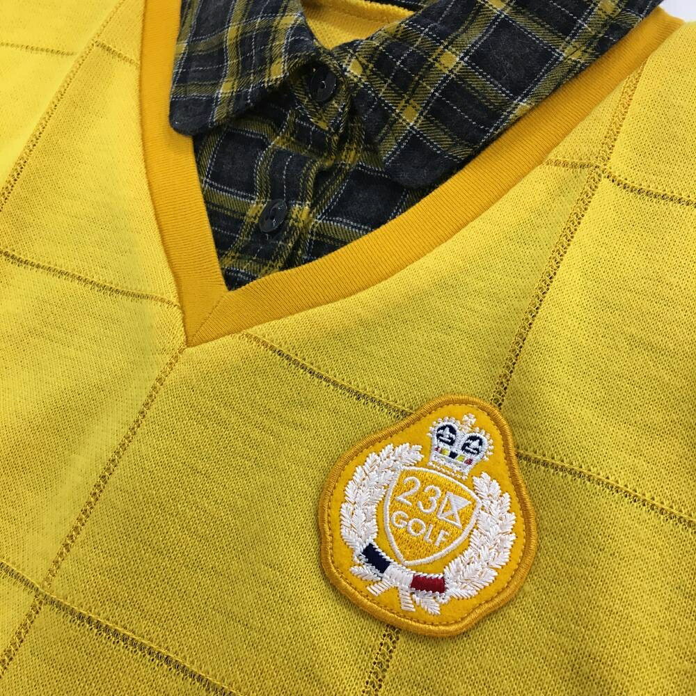 【25%OFFクーポン配布中！9/14まで】【美品】23区ゴルフ 襟付きセーター イエロー×ダークグレー 重ね着風 格子柄 ニット ウール混 レディース 0(S) ゴルフウェア 23区 reonard-10160895 レオナード 楽天市場店 サンプル画像3
