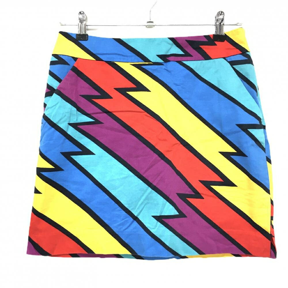 【美品】ラウドマウス スカート 黒×マルチカラー ャプテンサンダーボルト 総柄 レディース US-4(XL) ゴルフウェア LOUDMOUTH