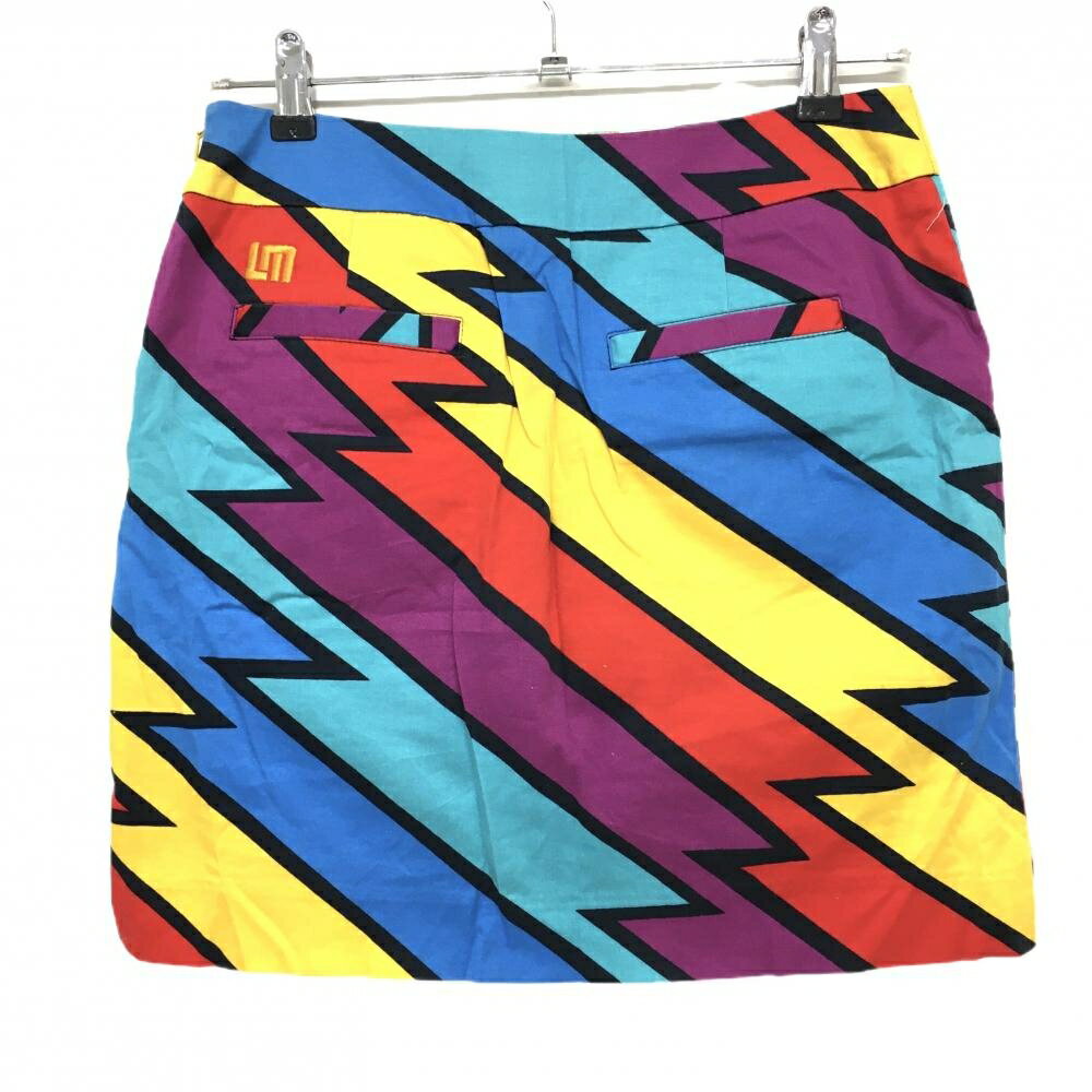 【美品】ラウドマウス スカート 黒×マルチカラー ャプテンサンダーボルト 総柄 レディース US-4(XL) ゴルフウェア LOUDMOUTH