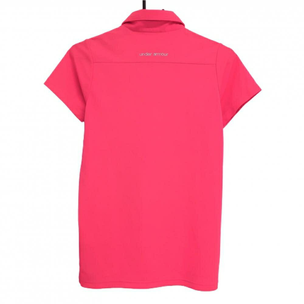 【美品】アンダーアーマー 半袖ポロシャツ 蛍光ピンク ロゴシルバー レディース MD ゴルフウェア UNDER ARMOUR