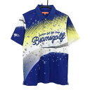 ビームスゴルフ 半袖ポロシャツ ブルー×イエロー 前面総柄 メンズ M ゴルフウェア BEAMS GOLF