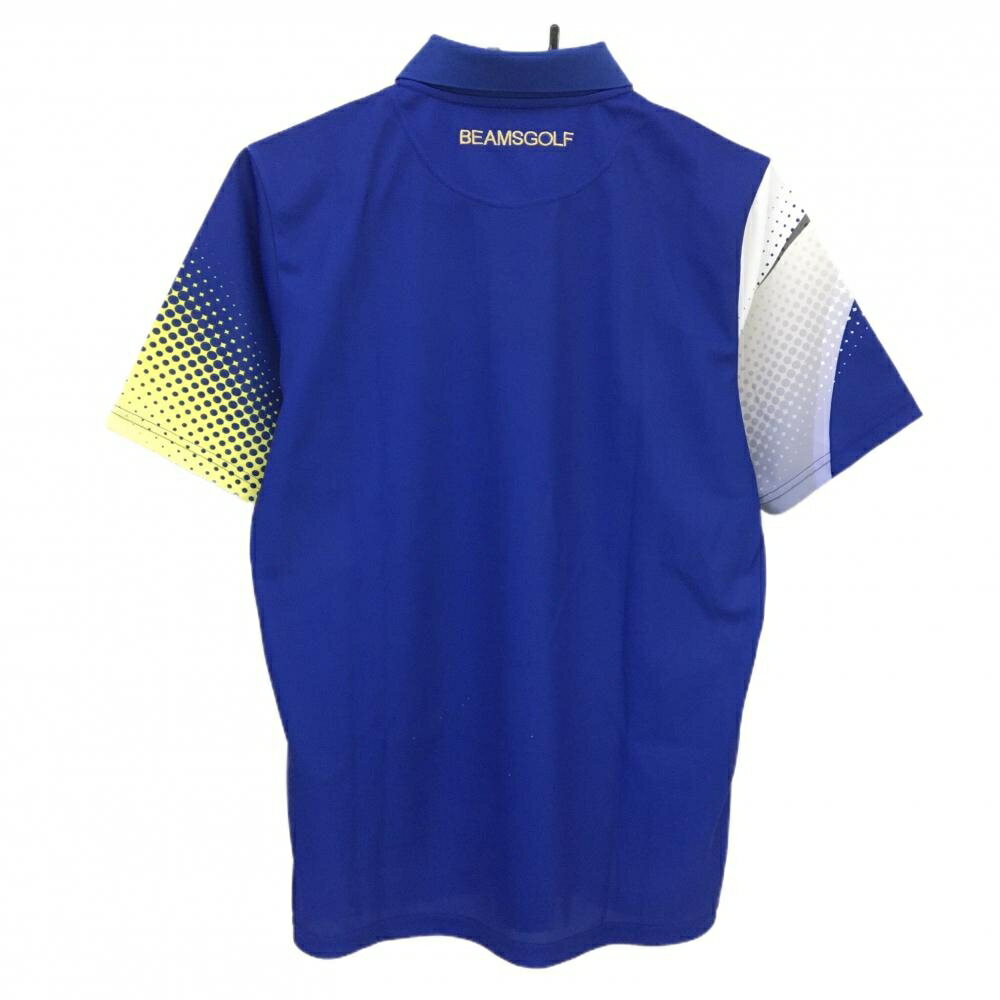 ビームスゴルフ 半袖ポロシャツ ブルー×イエロー 前面総柄 メンズ M ゴルフウェア BEAMS GOLF