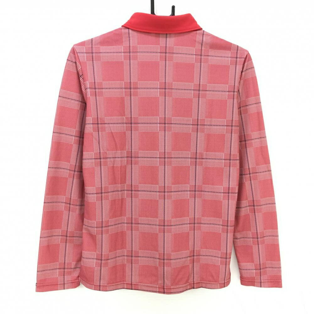 【超美品】フィドラ 長袖ポロシャツ レッド×白 グレンチェック 胸ポケット レディース L/G ゴルフウェア FIDRA