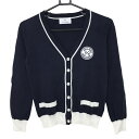 【超美品】ジュンアンドロペ ニットカーディガン ネイビー×白 コットン混 Vネック レディース S ゴルフウェア JUN&ROPE