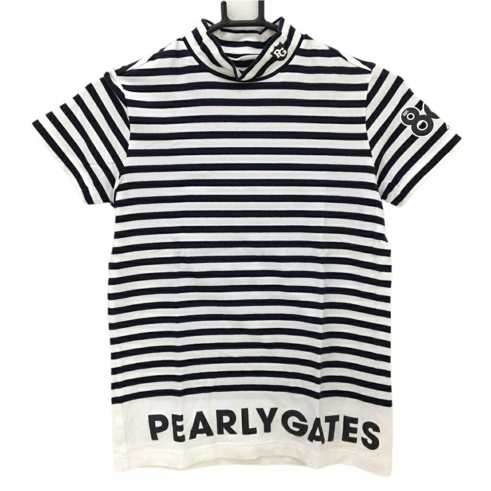 PEARLY GATES - 【美品】パーリーゲイツ 半袖ハイネックシャツ 白×ネイビー ボーダー 裾ロゴ レディース 1(M) ゴルフウェア PEARLY GATES