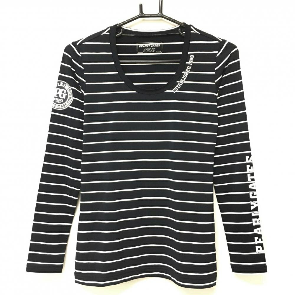 【超美品】パーリーゲイツ インナーシャツ ネイビー×白 ボーダー レディース 1(M) ゴルフウェア PEARLY GATES