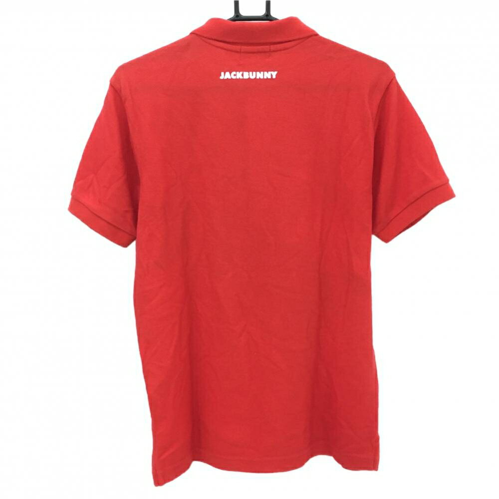 【美品】ジャックバニー 半袖ポロシャツ レッド×白×イエロー フロントビッグプリント メンズ 4(M) ゴルフウェア Jack Bunny 2
