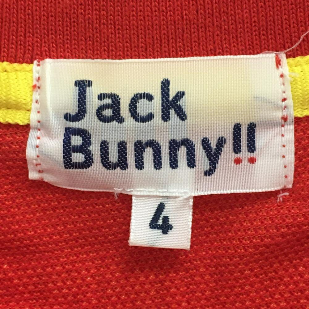 【美品】ジャックバニー 半袖ポロシャツ レッド×白×イエロー フロントビッグプリント メンズ 4(M) ゴルフウェア Jack Bunny 3
