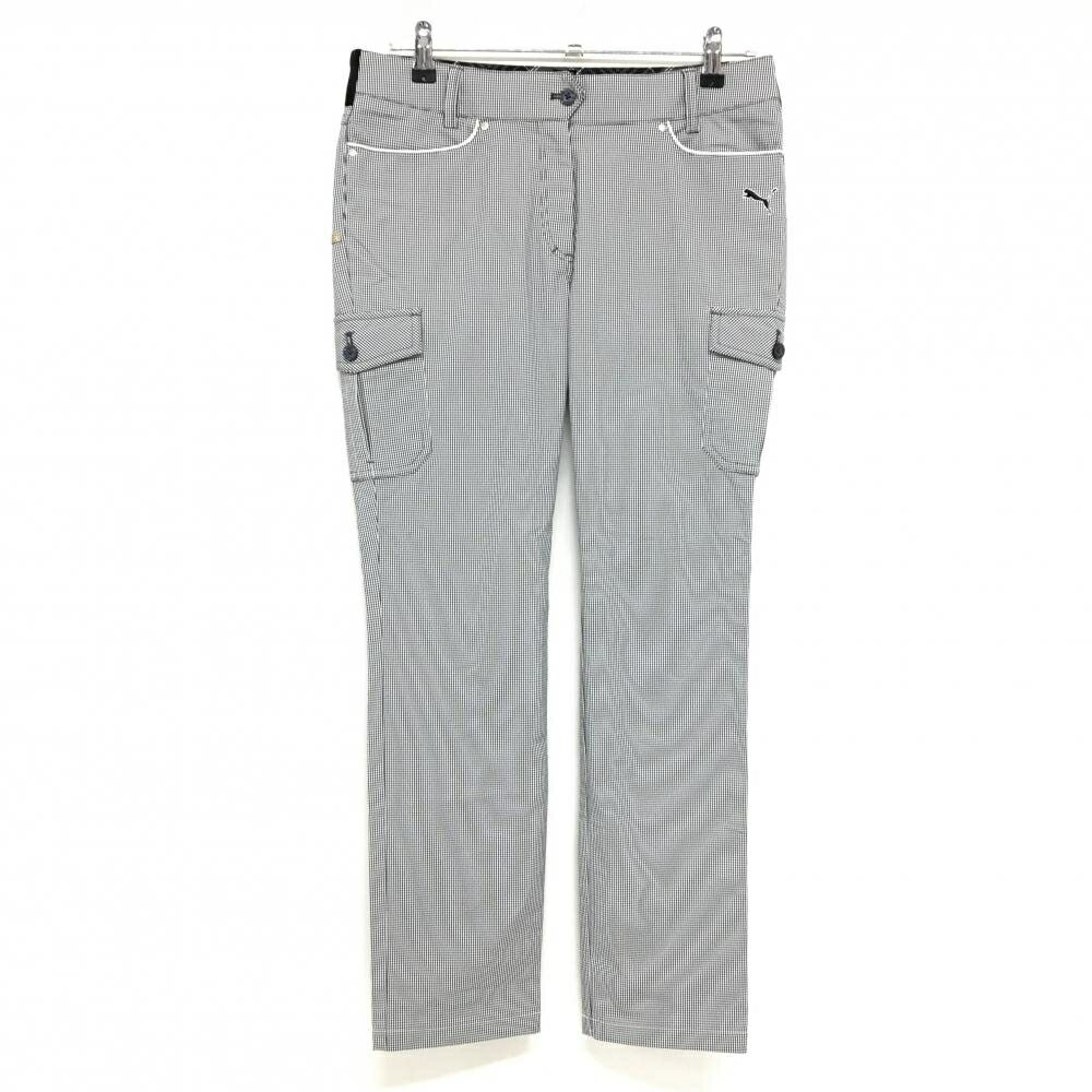 【美品】プーマ カーゴパンツ 黒×白 チェック ティー装着可 レディース O ゴルフウェア PUMA