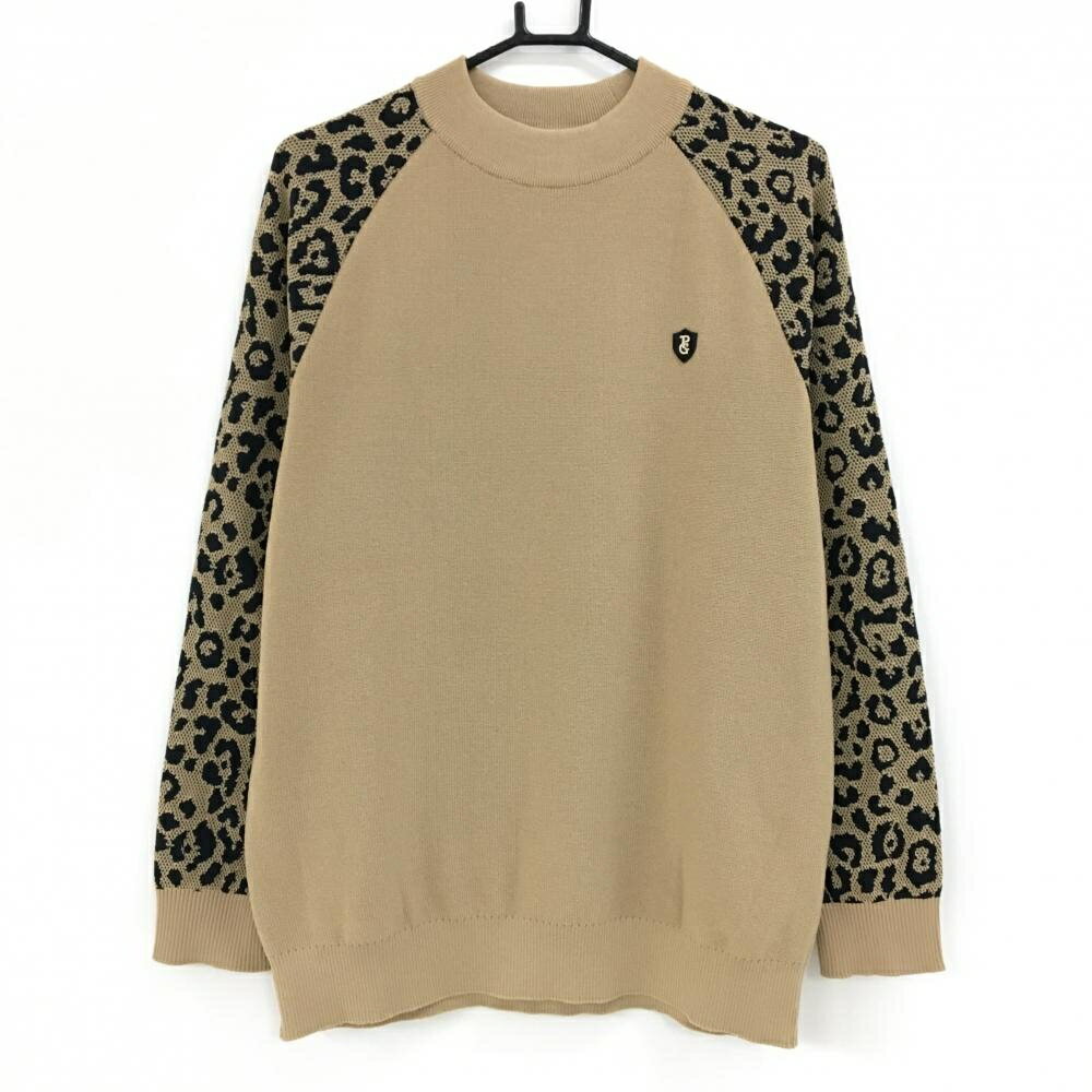 【新品】パーリーゲイツ セーター ライトブラウン×黒 袖レオパード ニット メンズ 6(XL) ゴルフウェア ..