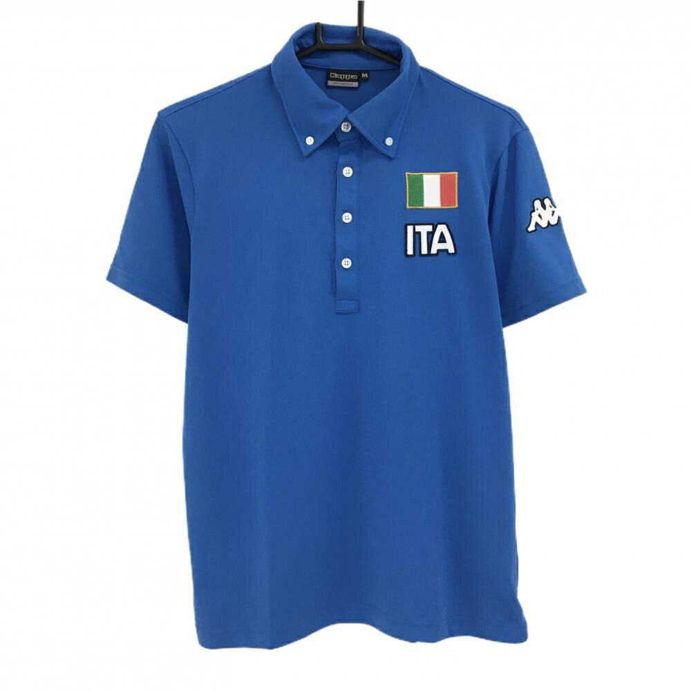 【美品】カッパ 半袖ポロシャツ ブルー ワッペン ボタンダウン メンズ M ゴルフウェア Kappa