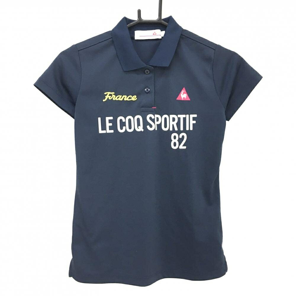 【超美品】ルコックゴルフ 半袖ポロシャツ ネイビー×白 フロントロゴ レディース S ゴルフウェア le co..
