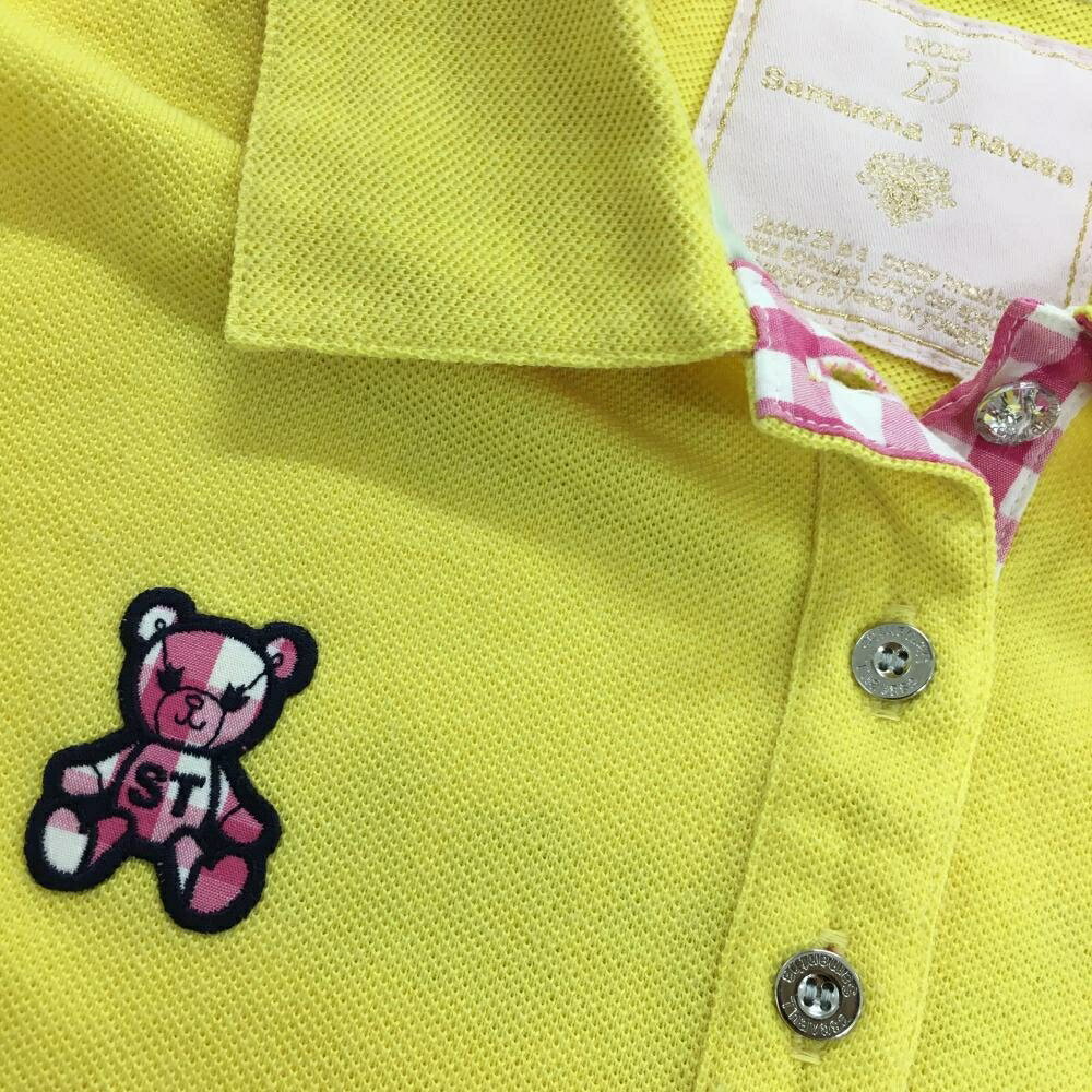 【美品】サマンサタバサUNDER25 半袖ポロシャツ イエロー 襟裏ギンガムチェック ベア レディース PRO ゴルフウェア Samantha Thavasa