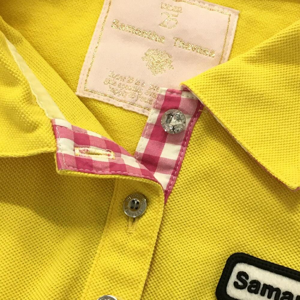 【美品】サマンサタバサUNDER25 半袖ポロシャツ イエロー 襟裏ギンガムチェック バックロゴ レディース PRO ゴルフウェア Samantha Thavasa