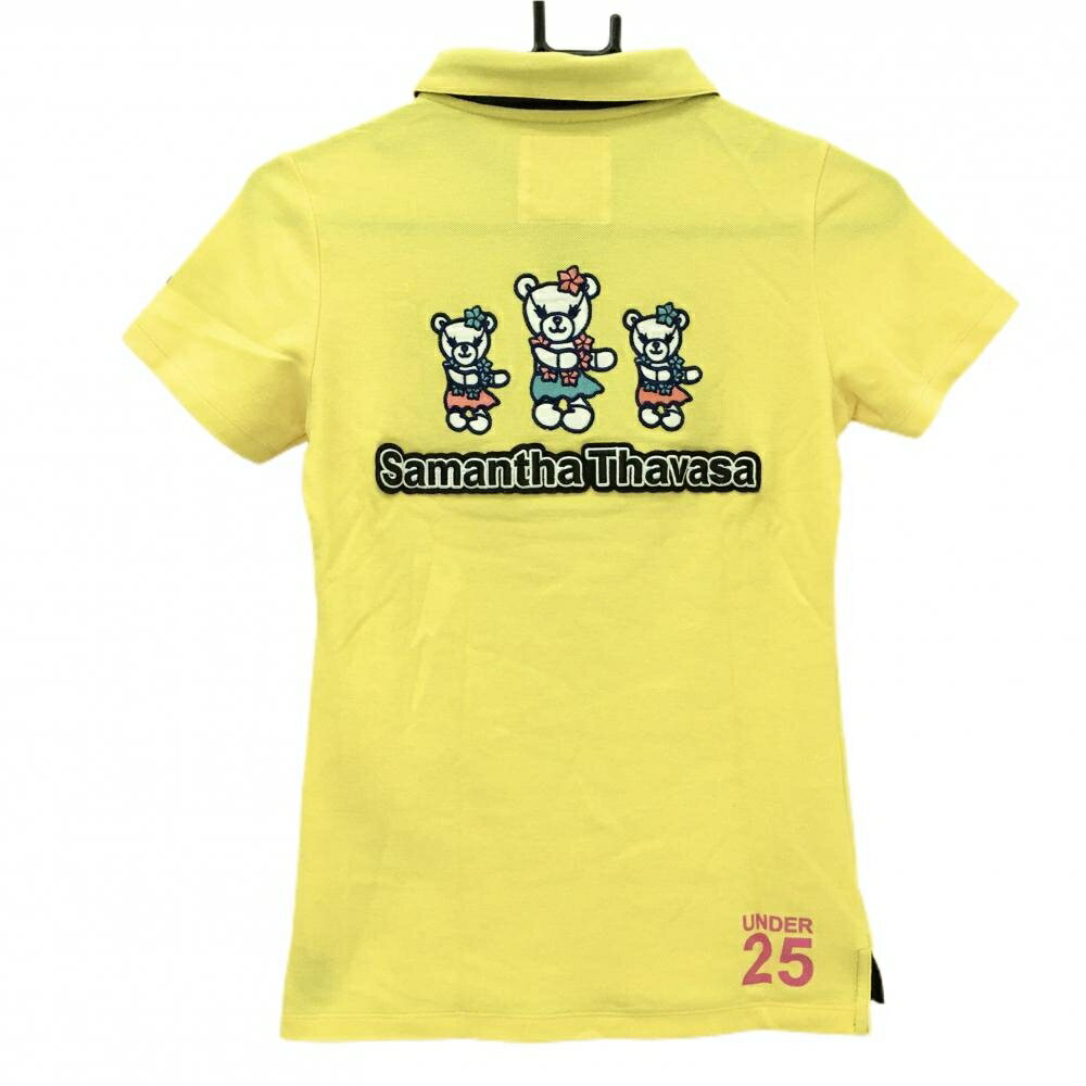 【超美品】サマンサタバサUNDER25 半袖ポロシャツ イエロー×ピンク フラダンス レディース PRO1 ゴルフウェア Samantha Thavasa