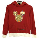 【美品】マークアンドロナ×Disney パーカー レッド×ゴールド ミッキー レディース S ゴルフウェア MARK&LONA
