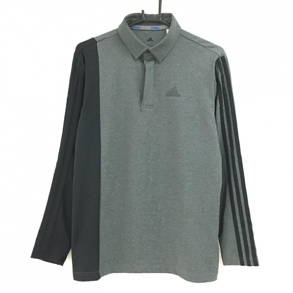 アディダス長袖ポロシャツ杢グレー×...