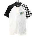 【美品】ラッセルノ 半袖ハイネックシャツ 白×黒 メッシュ 袖ブロックチェック ルチャマスク メンズ 5(L) ゴルフウェア RUSSELUNO