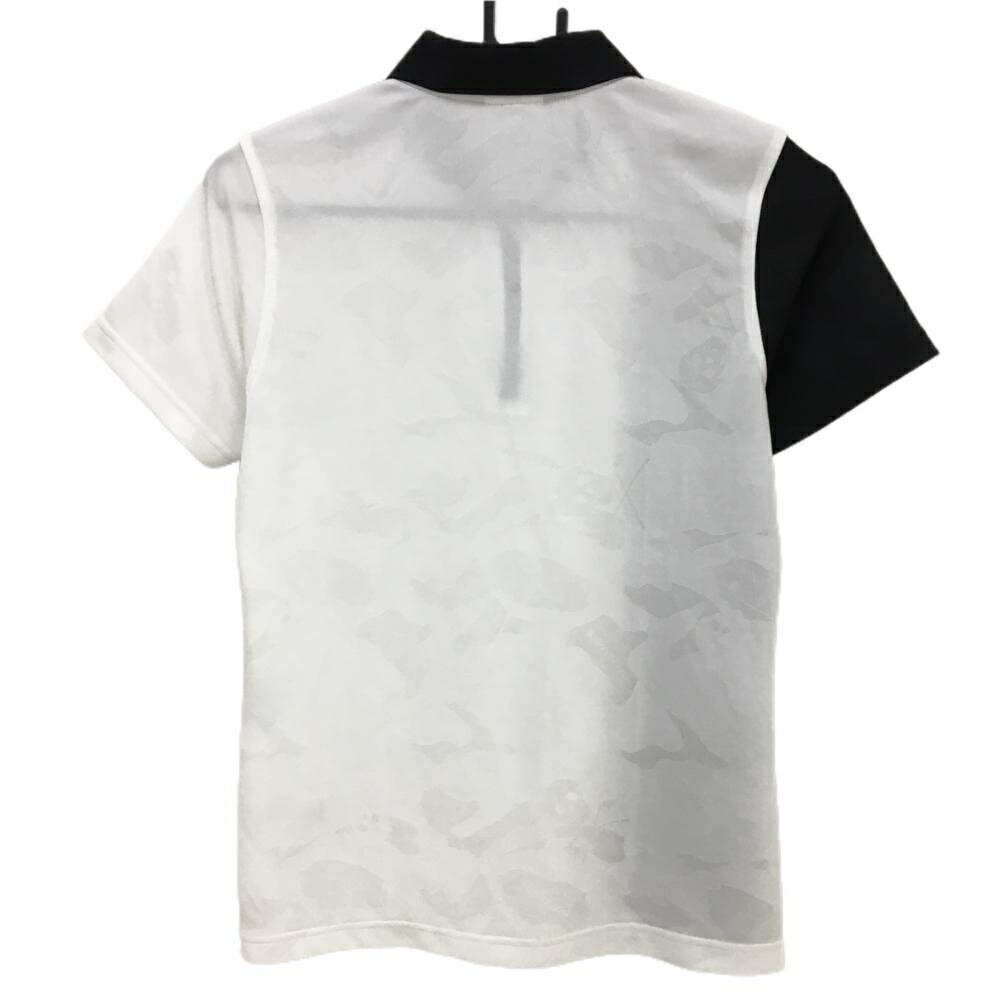 マークアンドロナ 半袖ポロシャツ 白×黒 ハーフジップ 地模様 サイドロゴ レディース 38(M) ゴルフウェア 2024年モデル MARK＆LONA