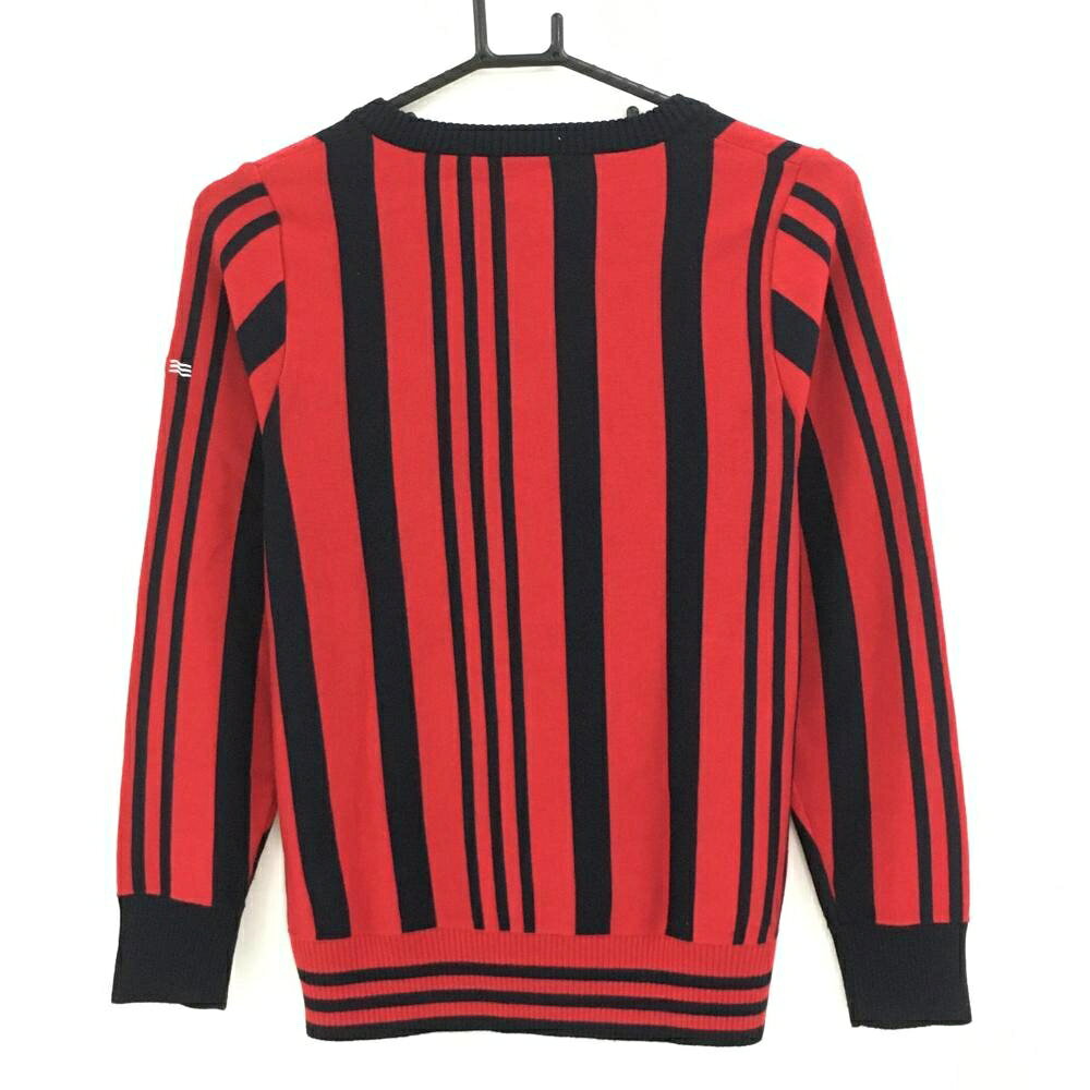 【超美品】アディダス セーター レッド×ネイビー ストライプ ウール混 ニット レディース M/M ゴルフウェア adidas