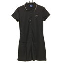 【超美品】フィドラ 半袖ポロワンピース 黒 スカート部プリーツ レディース L/G ゴルフウェア FIDRA