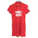 【美品】ニューバランスゴルフ 半袖ポロワンピース レッド×白 パイル地ワッペン レディース 1(M) ゴルフウェア New Balance
